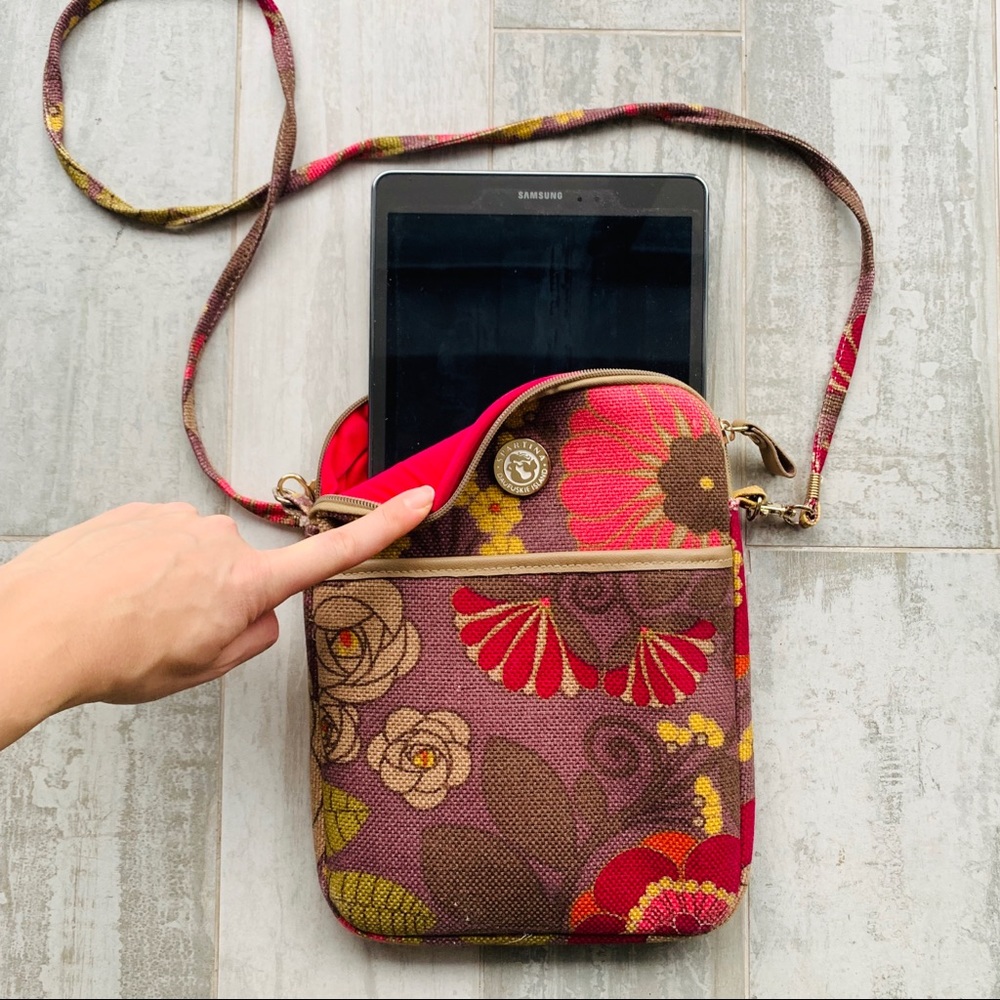 Spartina Canvas Boho Padded Crossbody Tote Rigid Flat Bag Pouch Tablet Case